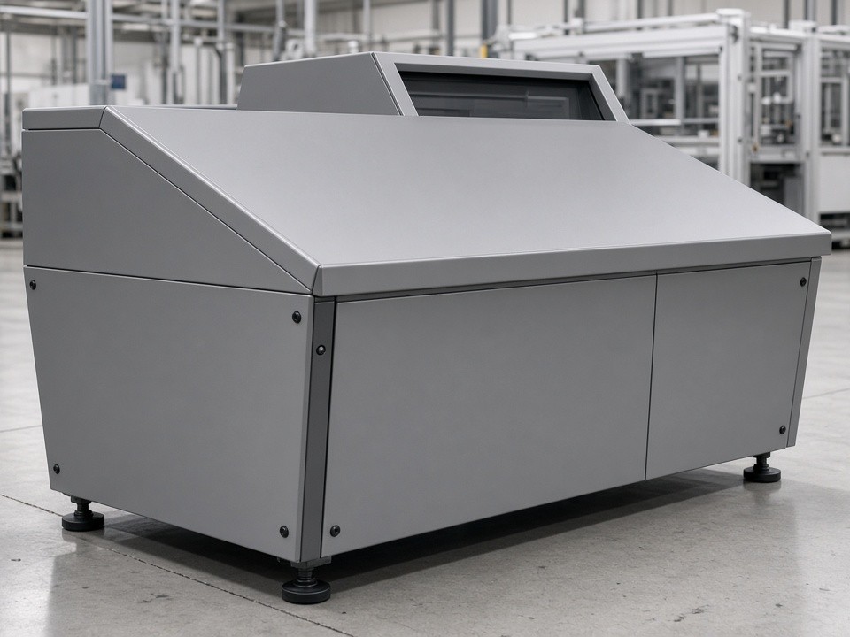 Custom piano-style operator console enclosure for an industrial automation line